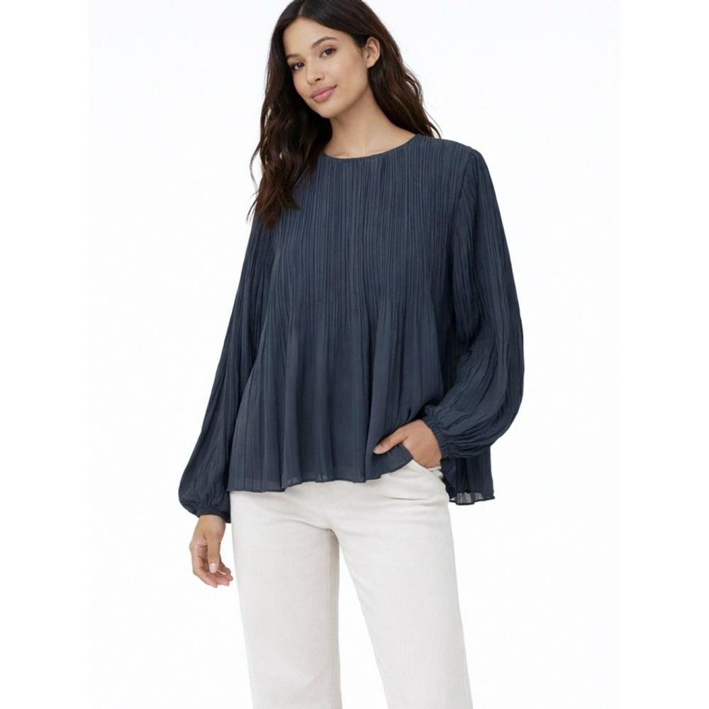 Elizabeth and James Charcoal Pleated Long-Sleeve Blouse